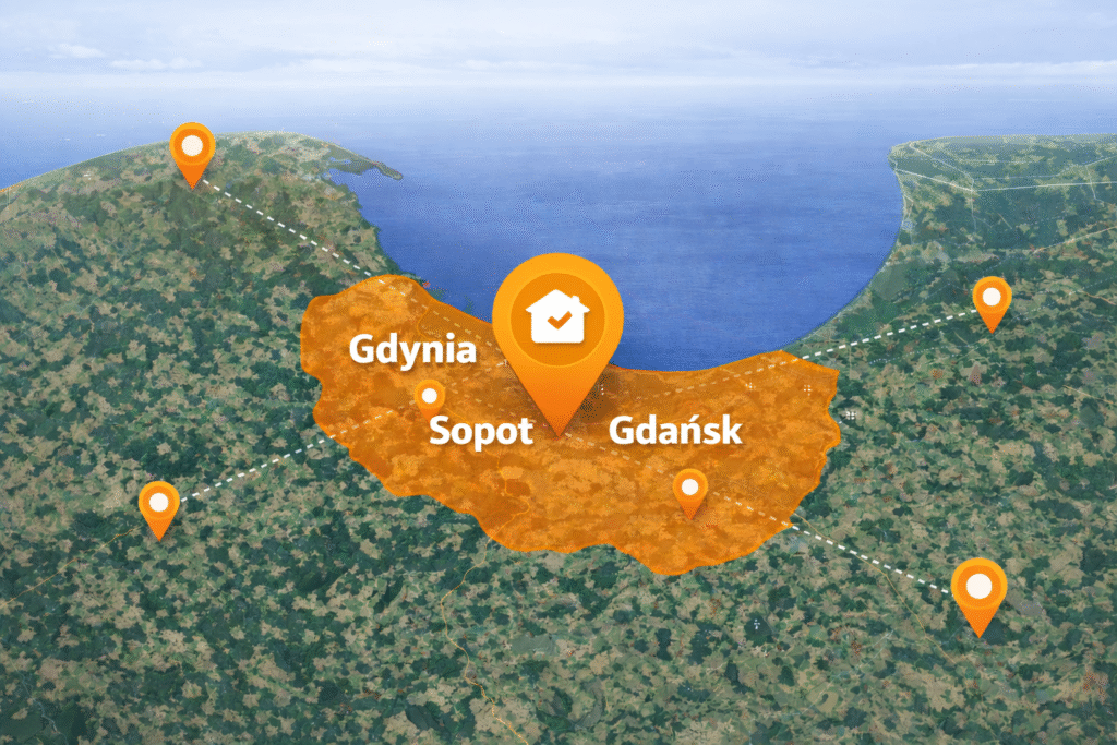 Mapa do celów projektowych – obszar usług geodezyjnych w Gdańsku, Gdyni, Sopocie i okolic
